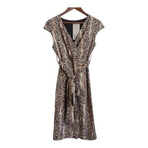 Blu Royal Womens Wrap Dress Animal Print Hits Around knees Midi Pullover Medium